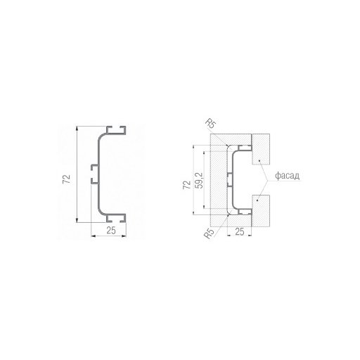 KB91 Профиль горизонтальный C-образный для нижних баз 4м, Латунь (А21) MODUS