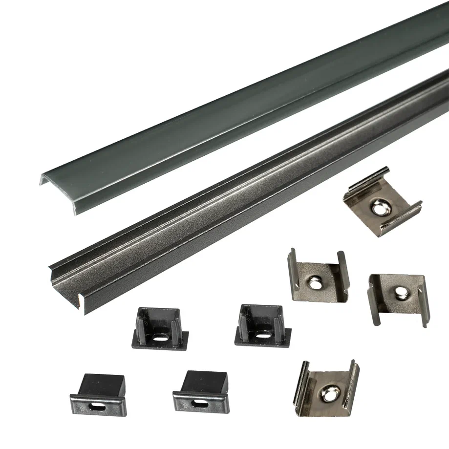 КСС алюм.профиль 1506W накладн.+диффузор плоский+4 клипсы+4 загл., L=2м, Черный 17.800.00.452 (GLS)