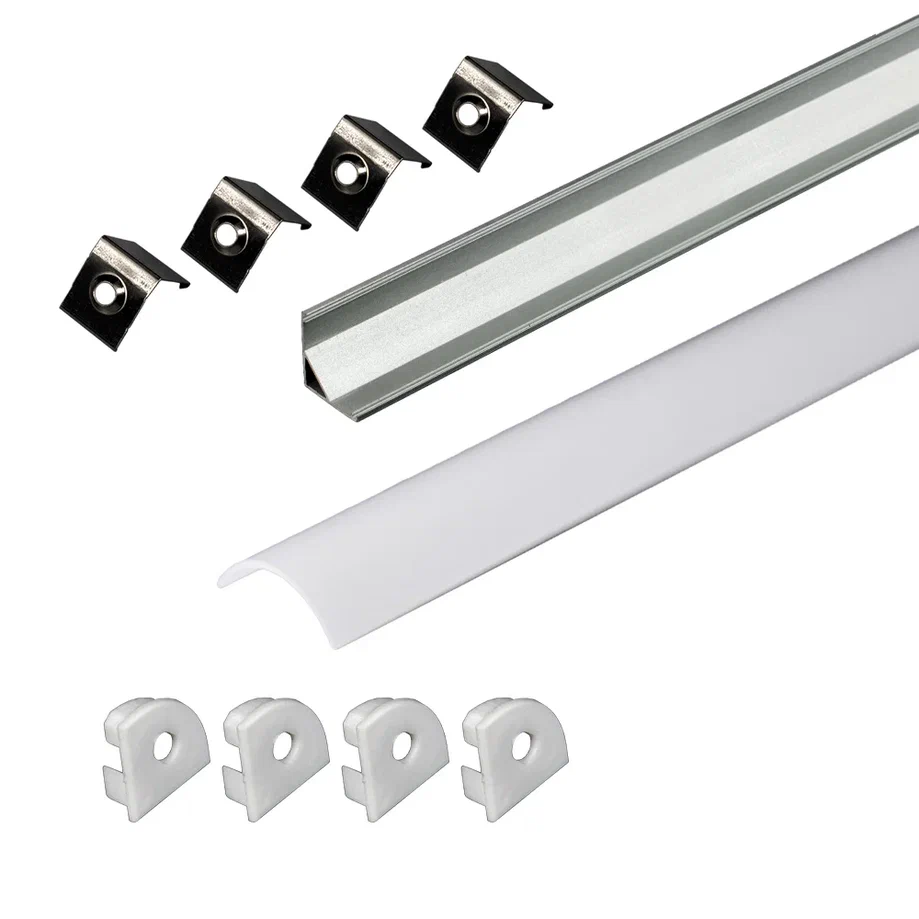 КСС алюм.профиль 1616W накладн.+диффузор молочн.+4 клипсы+4 загл., L=2м, Серебр. 17.800.00.395 (GLS)