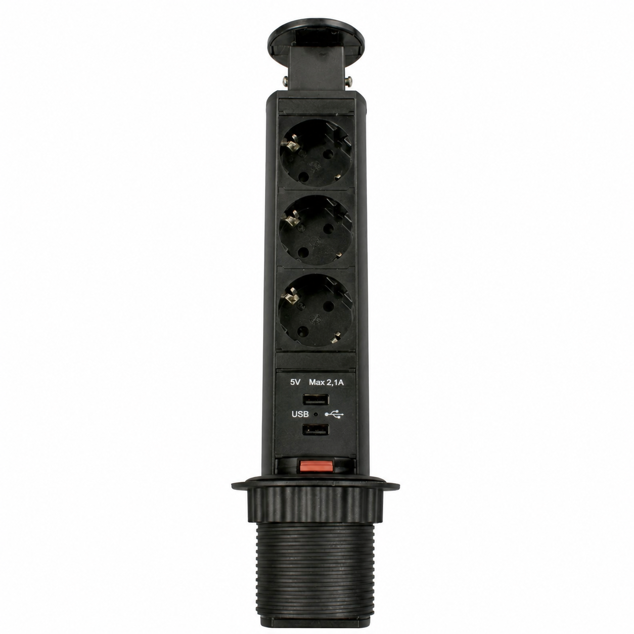 Блок розеток выдв. верт. POP UP Compact, 3 розетки EURO 250В max 3.5кВт. 2USB max 2.1A Черный (GLS)