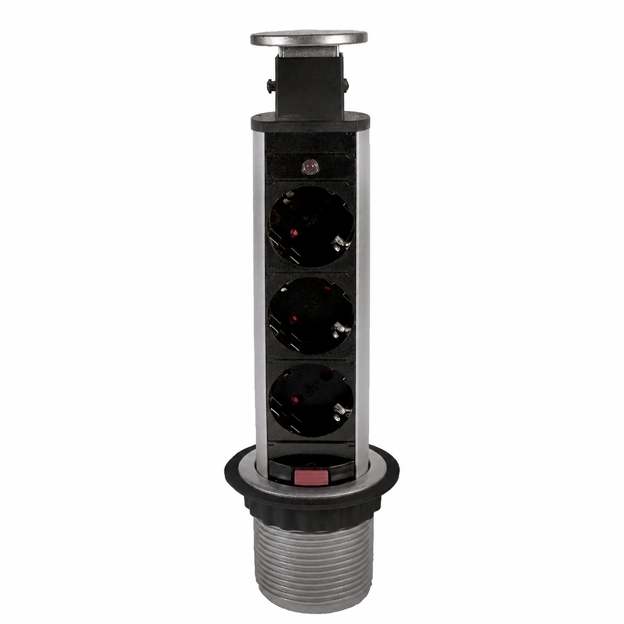 Блок розеток выдв. верт. POP UP Compact, 3 розетки EURO 250В max 3.5кВт. 2USB max 2.1A, Серебр (GLS)