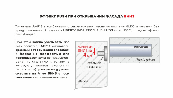 Магнитный толкатель Push-to-Open скрытого монтажа AMF15/GRPH