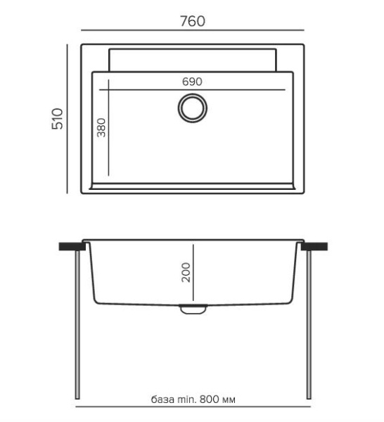Мойка прямоугольная ARGO-760 (№316 Космос) арт. 854734 Polygran