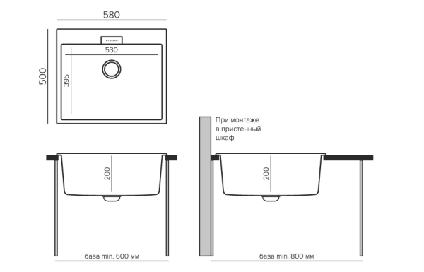 Мойка прямоугольная Tolero Loft TL-580 (Грей) арт. 856219
