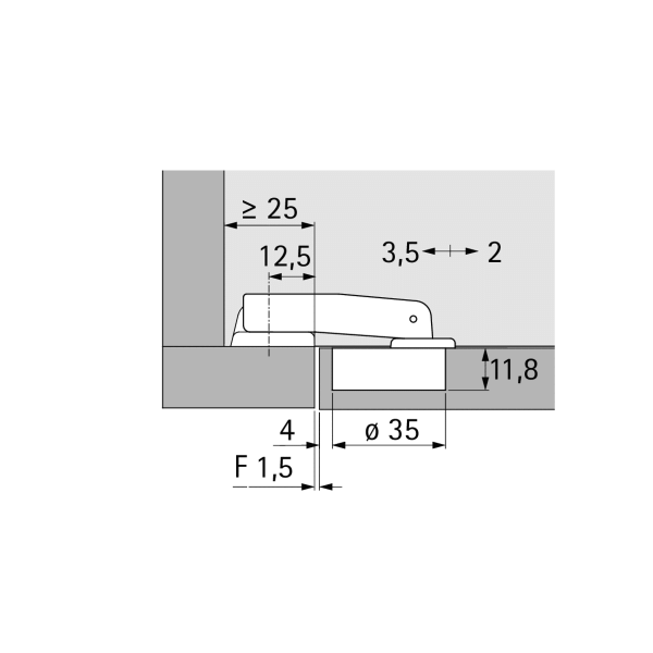 69603 Комплект петли Perfekt 5737, угол корпуса W90, угол 95гр, чашка TH42 D35