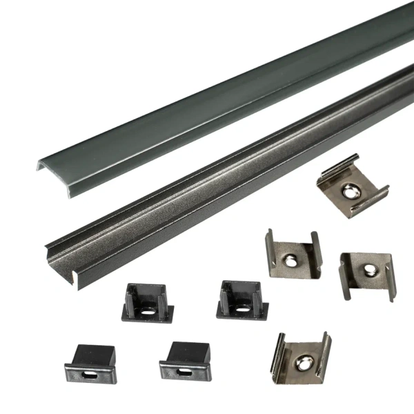 КСС алюм.профиль 1506Е накладн.+диффузор плоский+4 клипсы+4 загл., L=2м, Черный 19.143.37.328 (GLS)