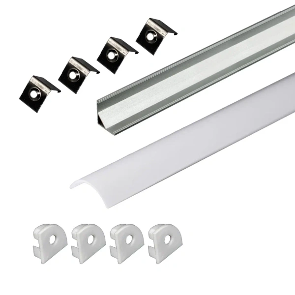 КСС алюм.профиль 1616W накладн.+диффузор молочн.+4 клипсы+4 загл., L=2м, Серебр. 17.800.00.395 (GLS)