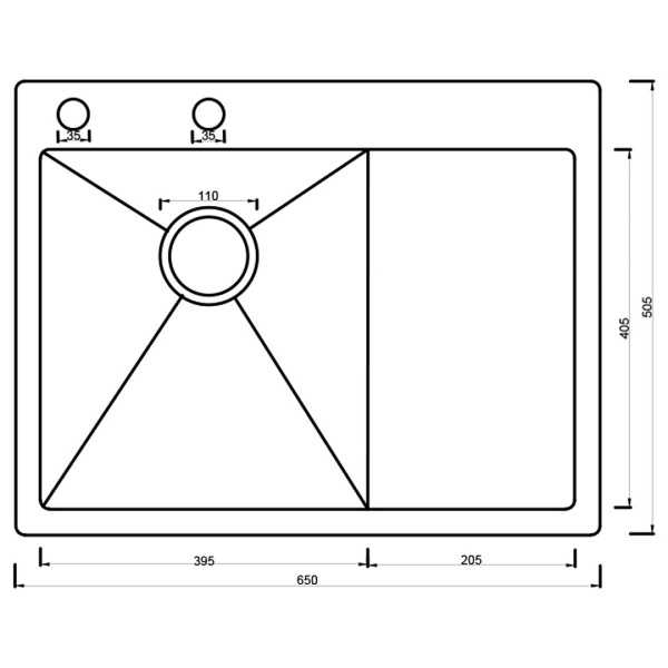 Мойка ARS 650*505 мм L-левая, BLACK PVD NANO арт. 37711 ARONA