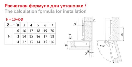 Мебельная петля H301A02/0910 накладная с доводчиком Clip-on, угол откр. 105˚
