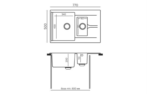 Мойка прямоугольная BRIG-770 (№316 Космос) арт. 854925 Polygran