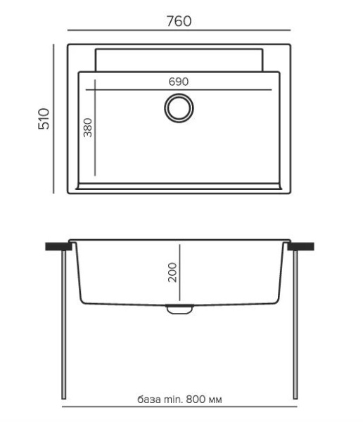 Мойка прямоугольная ARGO-760 (№314 Светло-серый) арт. 854741 Polygran