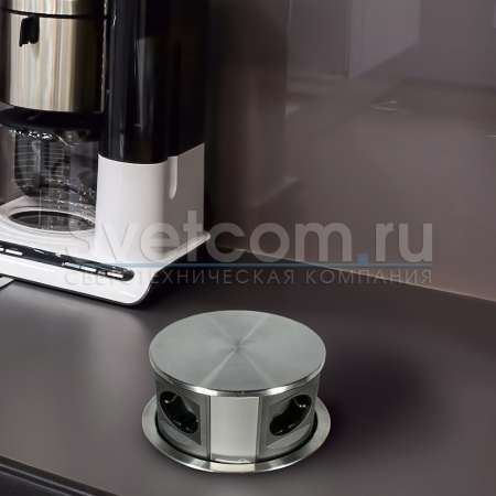 Блок розеток выдв. вертик. POP UP LIFT-U, 4 розетки EURO 250В max3.5кВт 238*145мм. Нерж/Черн. (GLS)