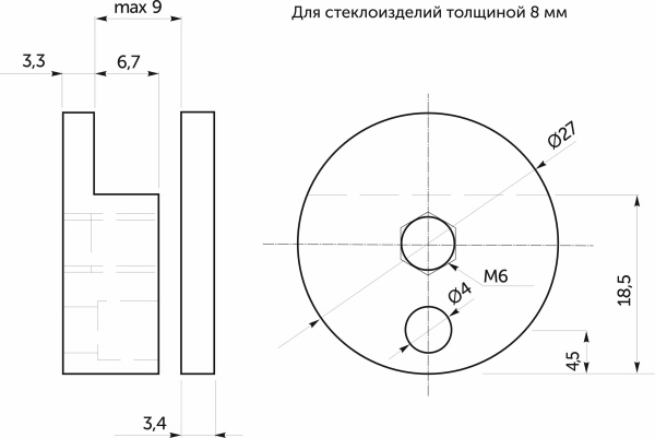 Крепление зеркала мет. MC-J60A, D=27мм, max толщина вставки 9мм, Хром AKS