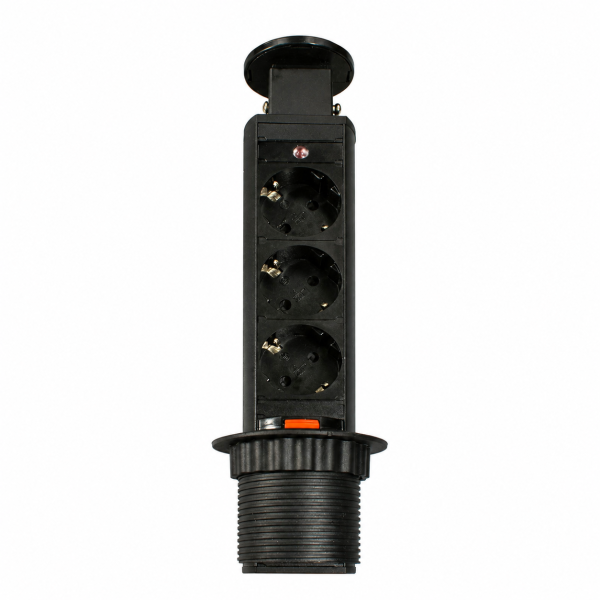 Блок розеток выдв. верт. POP UP Compact, 3 розетки EURO 250В max 3.5кВт. 2USB max 2.1A, Черный (GLS)